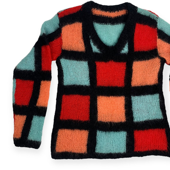 70's hand knitted mohair color block sweater - Picture 9 of 14